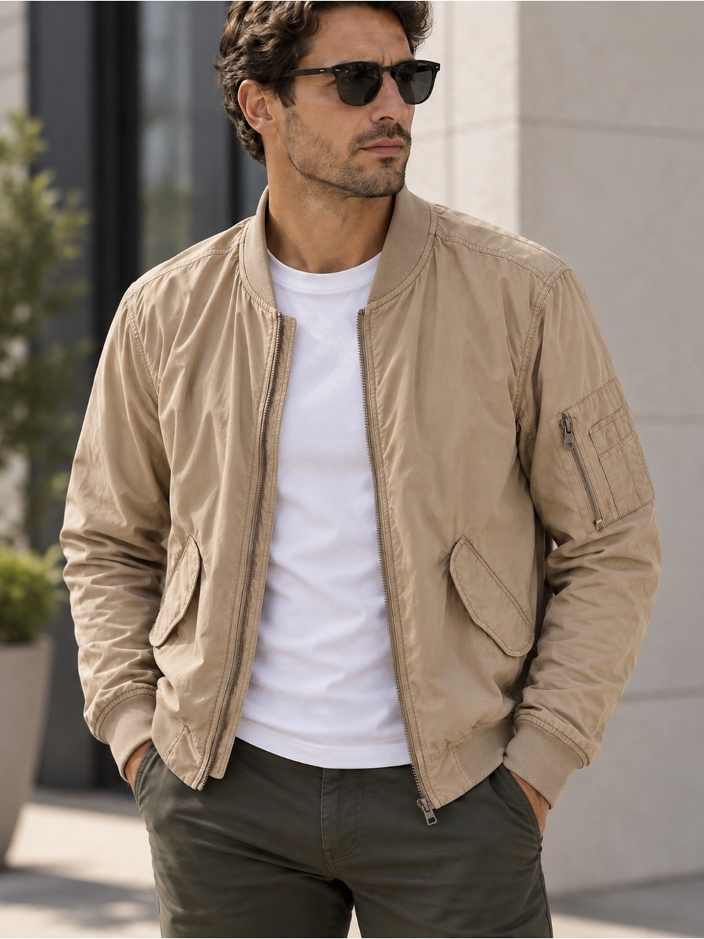 H&M Men's Beige Bomber Jacket